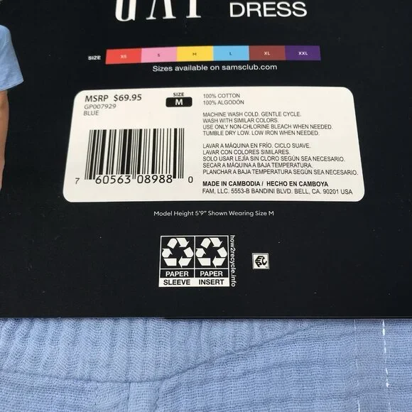 Gap Women's Gauze Tiered Dress Size Medium  Blue Short Sleeve BOHO V Neck - Picture 6 of 7